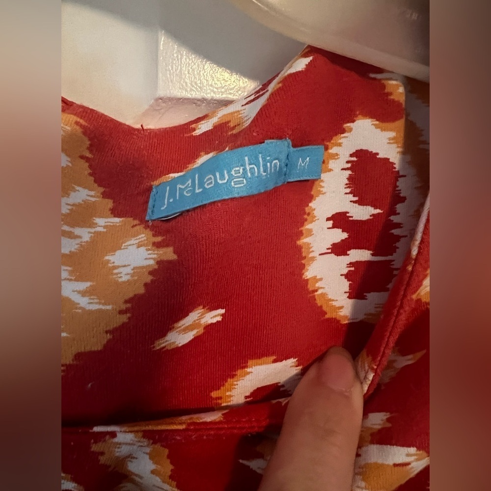 J.McLaughlin‎ Mia Catalina Cloth Ikat Scroll Dress Coral Orange M - Picture 3 of 8